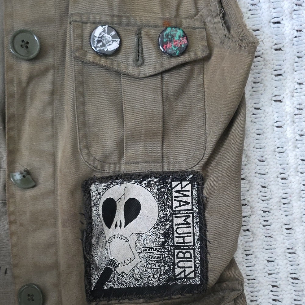 Vintage Military Style Rock Band Grunge Olive Green Vest by Punch - Picture 3 of 8